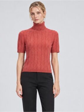 Manrico Cashmere 100% Casmere Pullover Turtleneck Ribbed Sweater in Terracota S